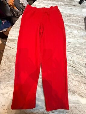 Lands End Red Knit Pants Womens M 10-12 Elastic Waist Lounge Casual NEW
